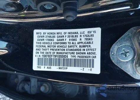2015 Honda Civic Se from USA, damaged, VIN 19XFB2F79FE055924